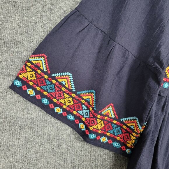 NWT SAVANNA JANE PT11259 Blue Geometric Aztec Embroidered V-Neck Top SIZE 2X - Picture 6 of 11